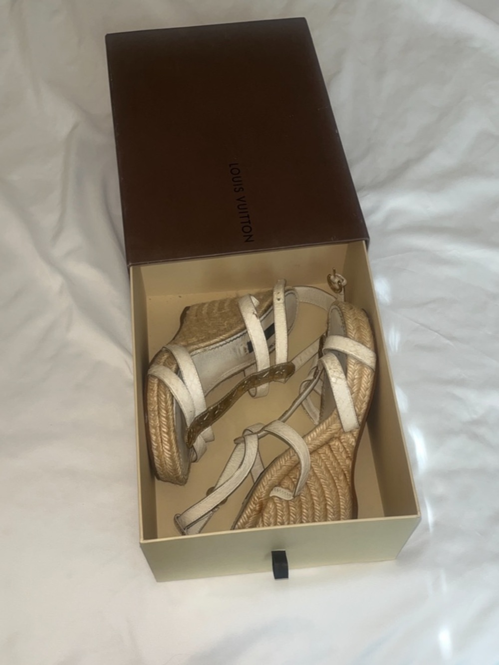 Louis Vuitton White and Gold Espadrille Wedge Sandals 6 - Picture 14 of 15